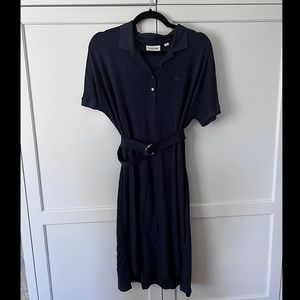 LACOSTE Polo Dress with removable / adjustable belt. Size small, navy